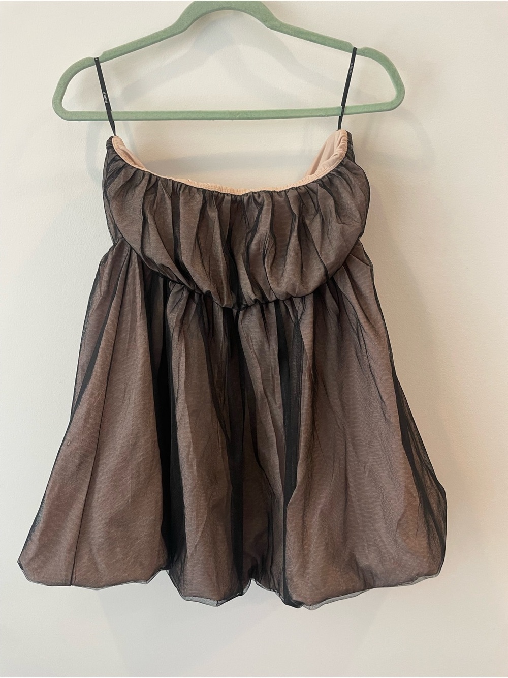 Women’s Black Sheer Overlay Bubble Mini Dress/Top